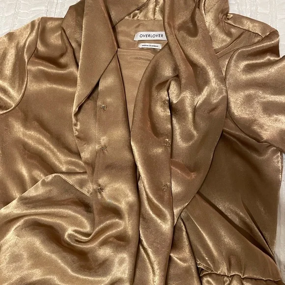 Overlover Stina Sienna Satin Georgette Draped Neckline Jumpsuit GOLD size Small - Picture 5 of 11